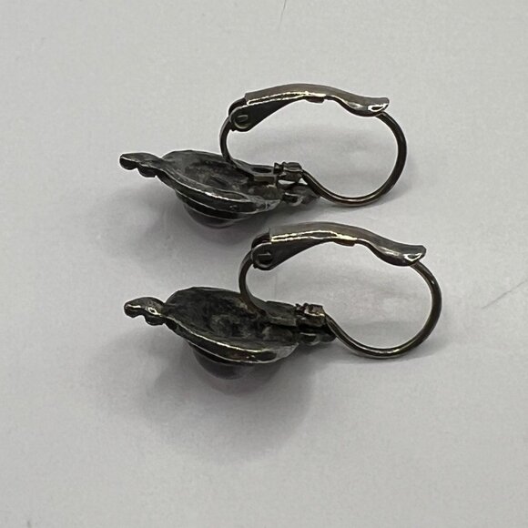 Vintage Pierced Earrings Silver Tone Marcasite Purple Glass‎ Stone - Picture 10 of 10